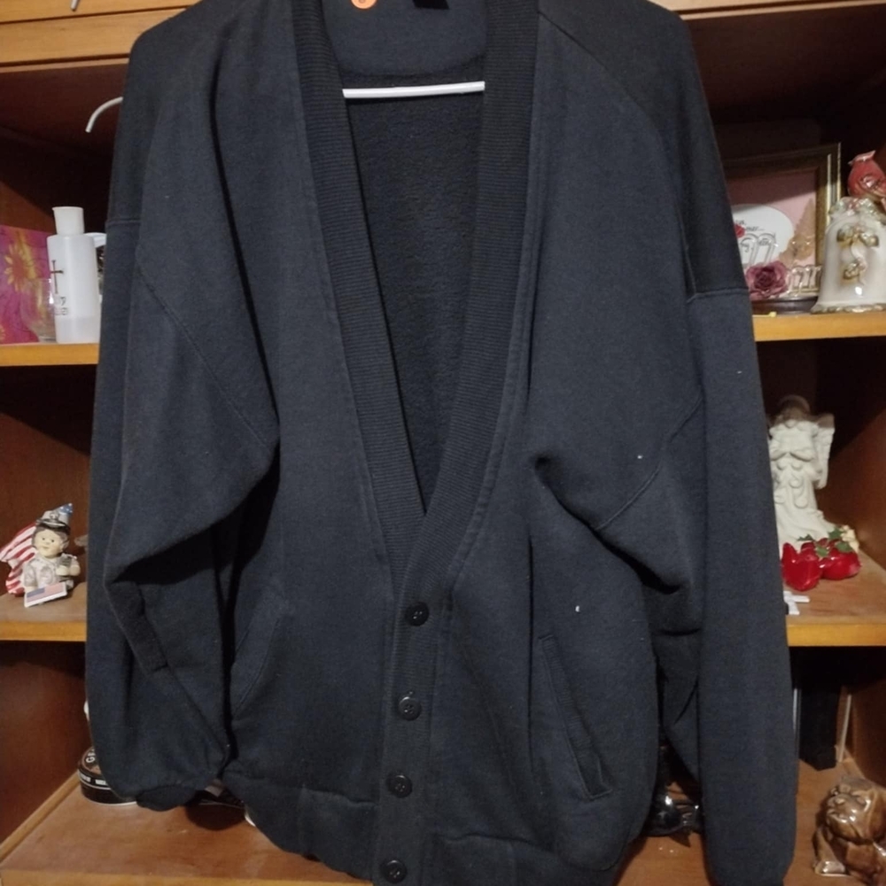 Black Knit Cardigan Sweater with Ribbed Details